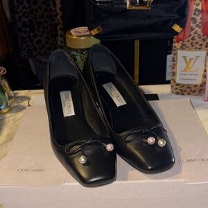 Jimmy Choo Black Heels with Pearl and Crystal Accents